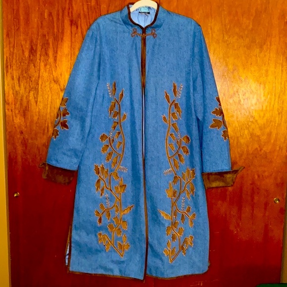 Isabella’s Journey Jackets & Blazers - Isabella’s Journey Denim Expressions Long Coat,Faux Suede Cuffs,Embellishments